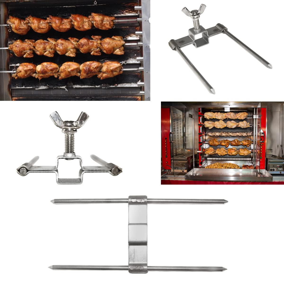 GOLDMAN SERVICE Pinchos de Asador de Pollos de Acero. Utensilio horquilla Tenedor para Asadores giratorios Profesionales. Recambio universal para espadas de 12mm (5 Piezas)