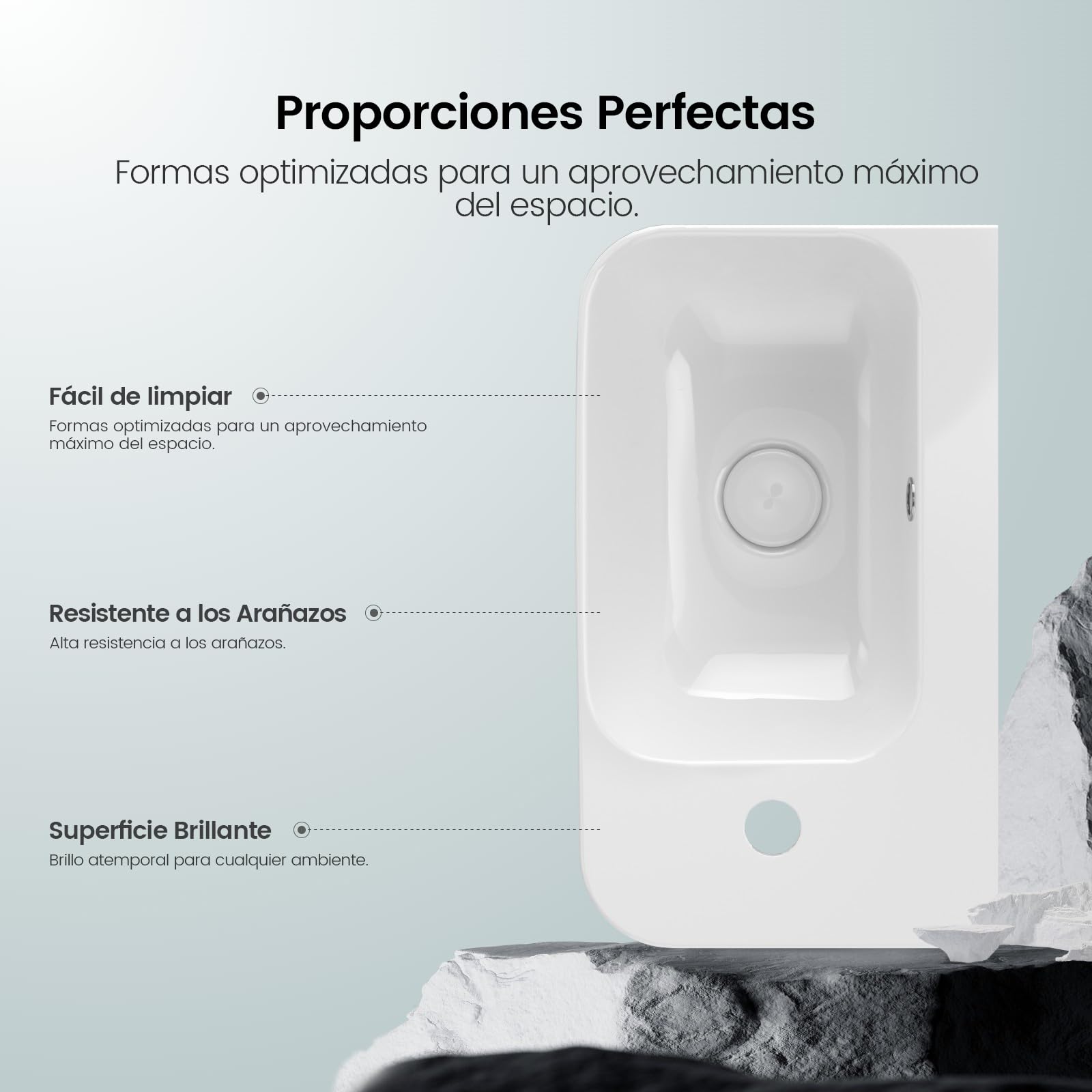 EMKE Lavabo Suspendido Blanco Brillante 40,5x28 cm, Grifo a la Izquierda | Lavamanos Rectangular de Pared de Fondo Reducido, Pica de Cerámica para Baño Pequeño (Solo Lavabo)