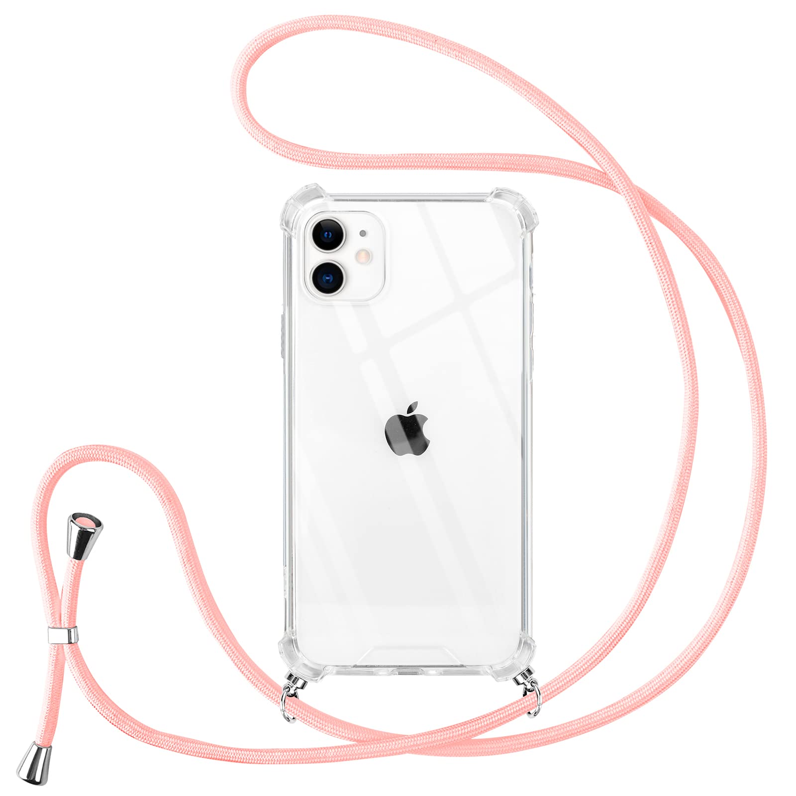 Vauki Funda Con Cuerda Para IPhone 11 Rosa Carcasa Con Correa Colgante Ajustable Collar, Suave Silicona TPU Case Anti-Choque Con Cuello Cadena Cordón Ultrafina Caso Para IPhone 11 6,1 Pulgadas