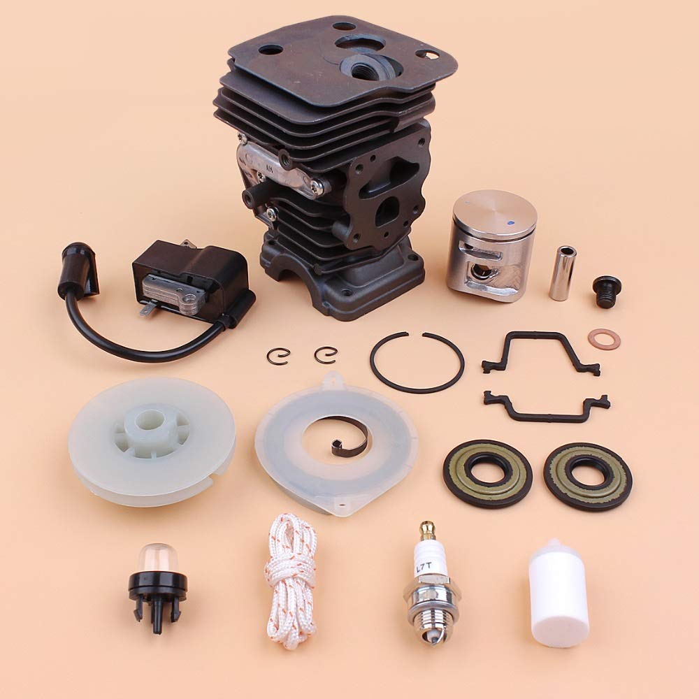 Tiempo Beixi 42mm Sello del pistón del Cilindro de Bobina de Encendido Polea Resorte del Motor Kit Compatible con Husqvarna 445 445E Gasolina Sierra reemplazo del Motor motosierras