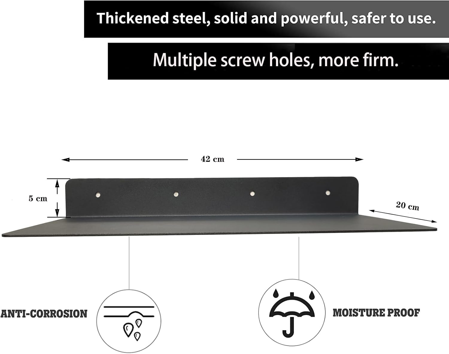 Linear Floating Shelf Wall Mounted Metal Shelves Heavy Duty Industrial Modern Steel Black Linear Metal Wall Shelf Display Shelves for Decorative for Modern Farmhouse Living Room (8-inch X 16.5-inch)