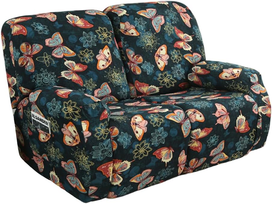 Stretch Recliner Chair Covers, 4-Piece Recliner Slipcovers Print Lazyboy Recliner Cover Soft Spandex Furniture Protector with Pocket (Butterfly, Recliner Chair)