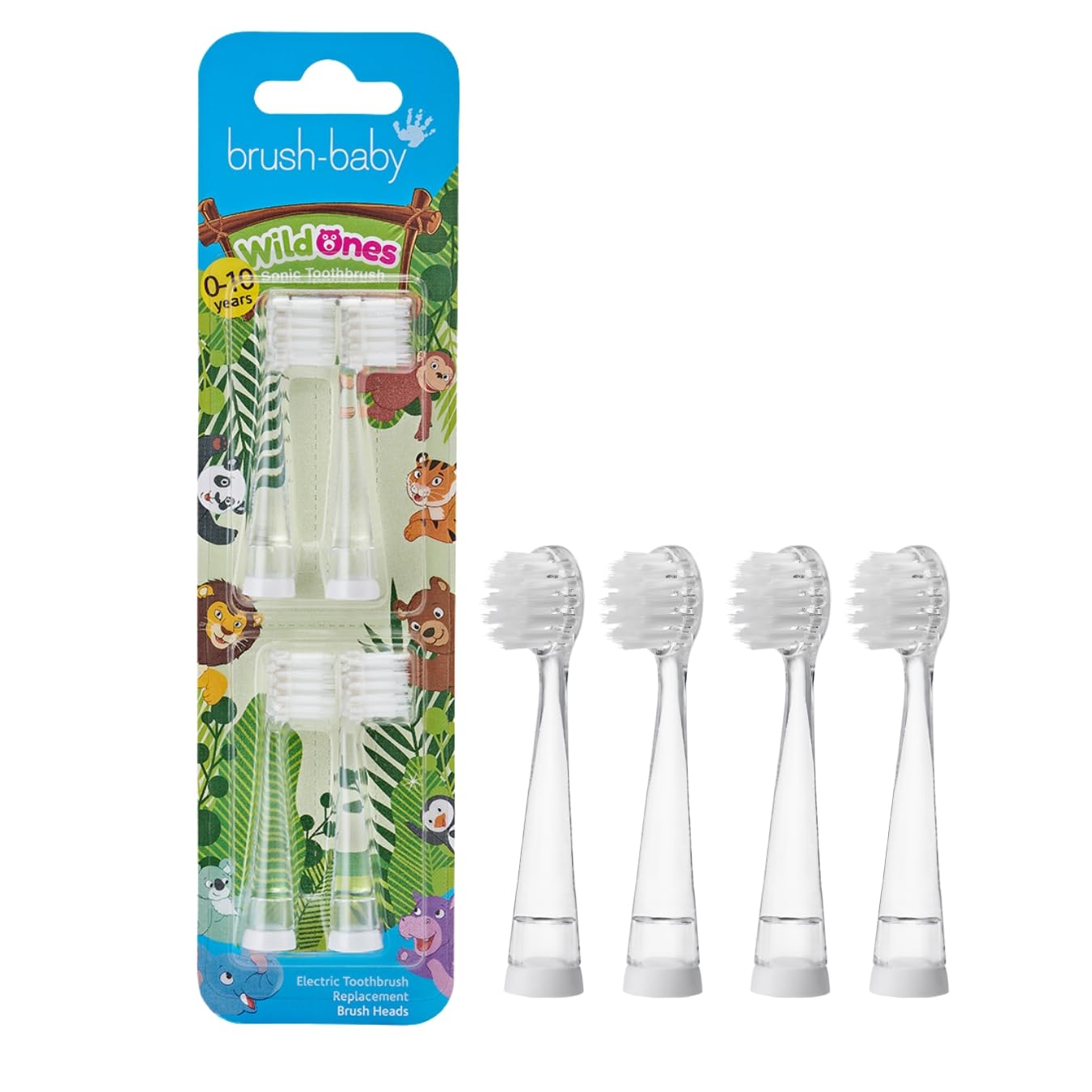 Brush-Baby WildOnes Replacement Brush Heads (for Ages 0-10 Years) Pack of 4