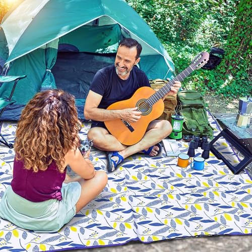 Image of Beach Blanket Outdoor Picnic Blankets Mat 80 inchx60 inch Extra Large Waterproof Sand Proof Camping Blanket Lightweight Folding Portable Travel Blanket for Family Park Beach Grass(Blue Print)