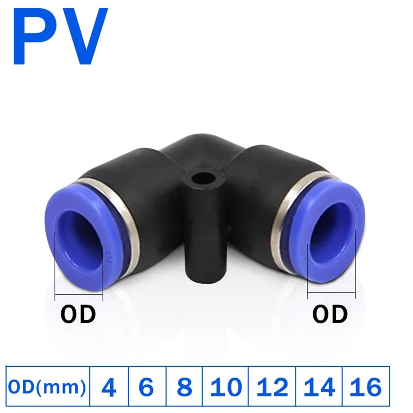 20 piezas de accesorios neumáticos PV 4 6 8 10 12 mm OD L tipo tubo de velocidad de flujo de plástico codo de grado rápido conectores de aire(PV-12)