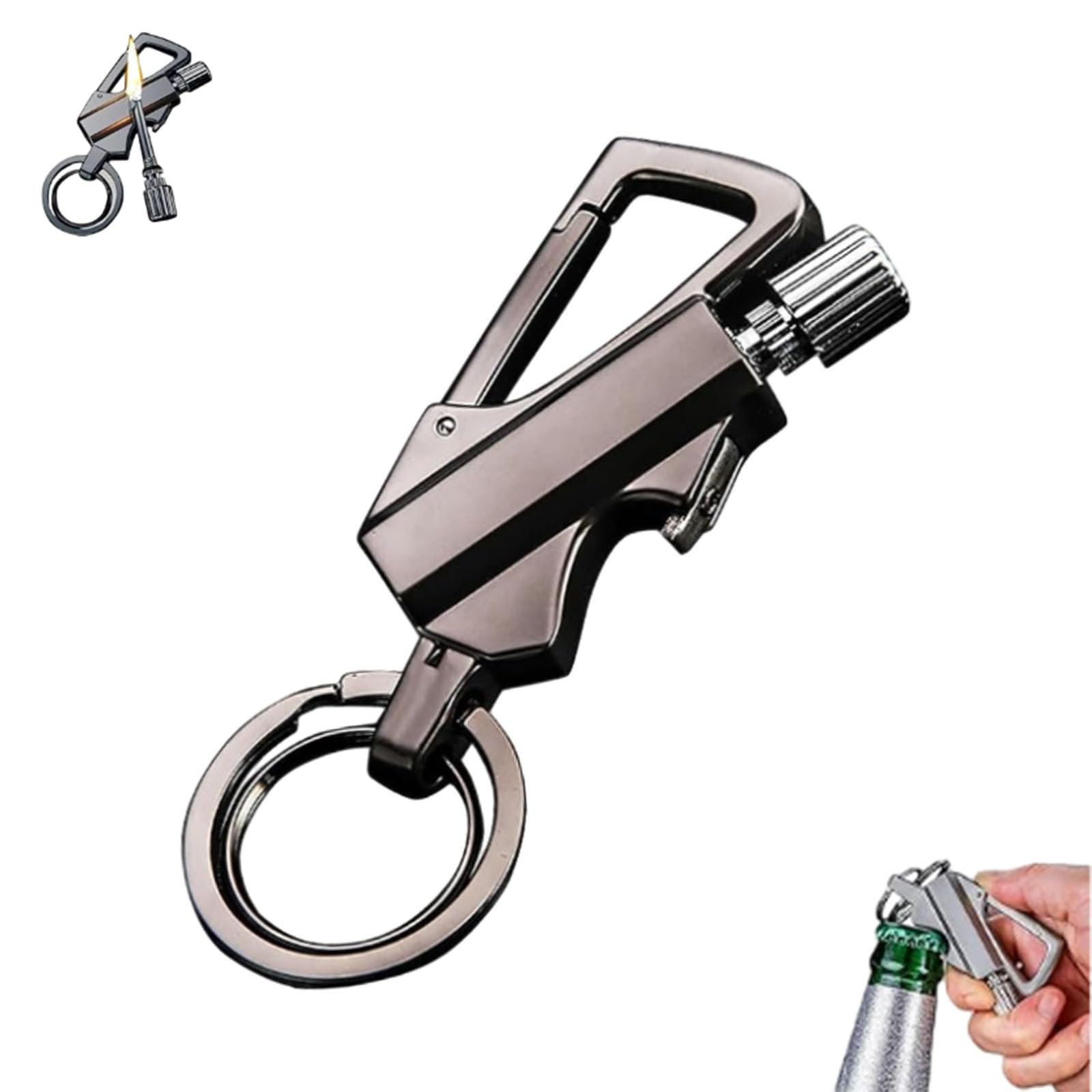 Keychain Lighter, Permanent Match Infinity Lighter with Multitool Keychain Bottle Opener, ultifunctional Adventure Lighters, Emergency Light Equipment (Black)
