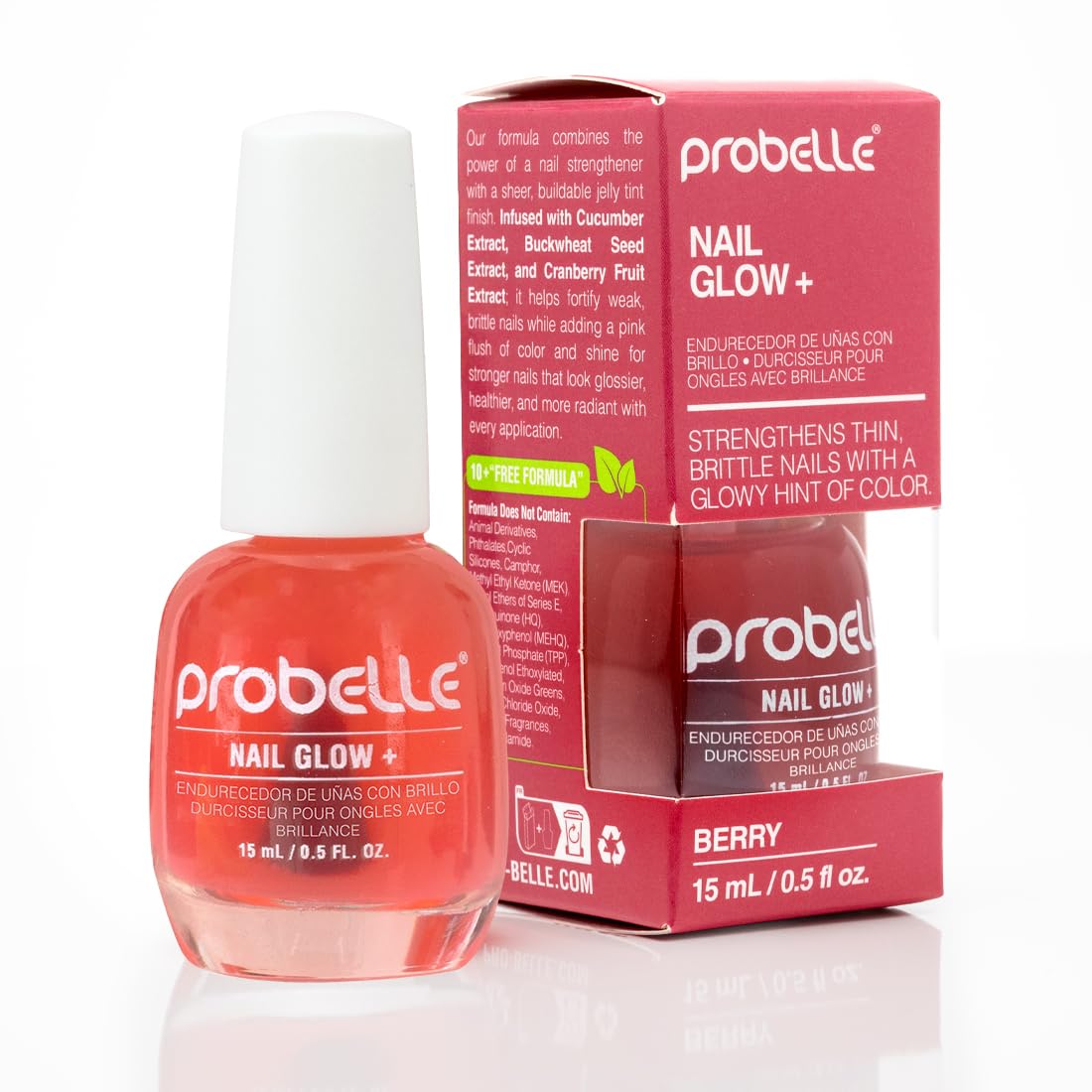 Probelle Nail Glow + Nail Strengthener and Hardener with Sheer Jelly Tint, Hard To Resist Ultra Glowy Nail Shine, Tinted Nails Strengthening Blush for