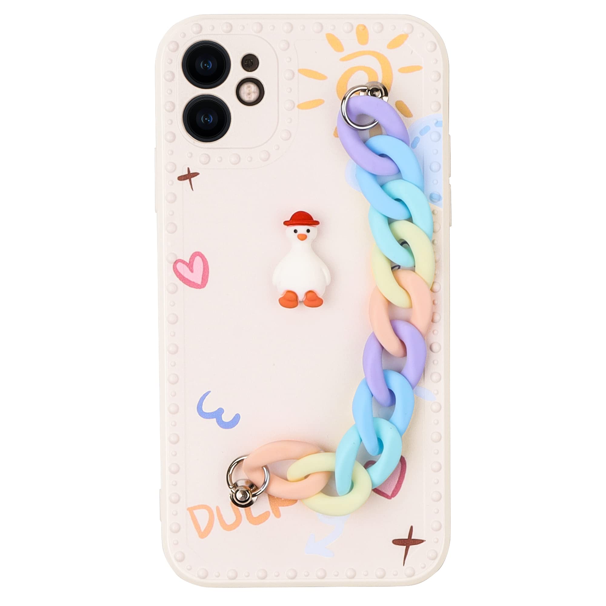 Cover Per IPhone 13 Pro Max Con Catena E Anatre 3D – Custodia TPU Morbida Antiurto Con Design Kawaii – Fondo Colorato E Originale Per Donna E Ragazza