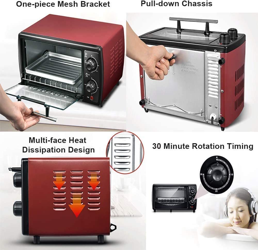 Mini Horno Eléctrico, Horno Y Parrilla con Placas Dobles Horno con Parrilla Eléctrica Horno Doméstico 12 litros Útiles