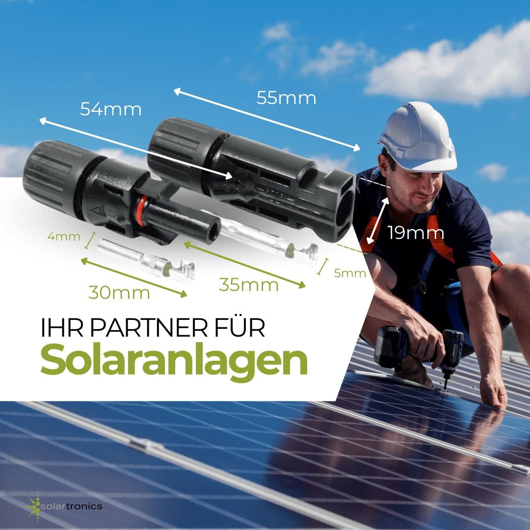 SOLARTRONICS 24 paia di connettori solari, maschio/femmina, connettori solari per cavi, IP67, impermeabili, spina PV compatibile con MC4, connettori per cavo solare da 4 mm² – 6 mm² con chiave di