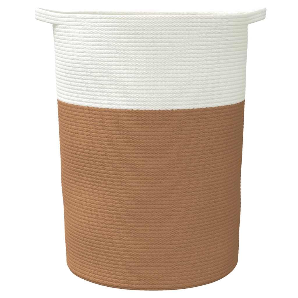 Baumwoll-Aufbewahrungskorb Braun Weiß Ø49x65 cm faltbar mit Griffen für Kleidung Decken platzsparend langlebig atmungsaktiv