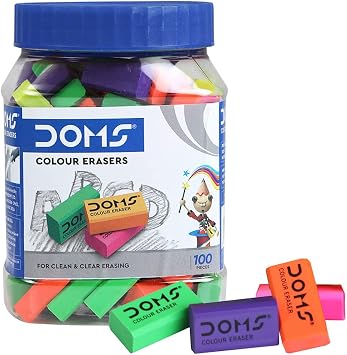 Doms Non-Toxic Dust Free Coloured Erasers Jar Pack Set Pack of 100 x 2 Set, Multicolor Model Number DM3438P2