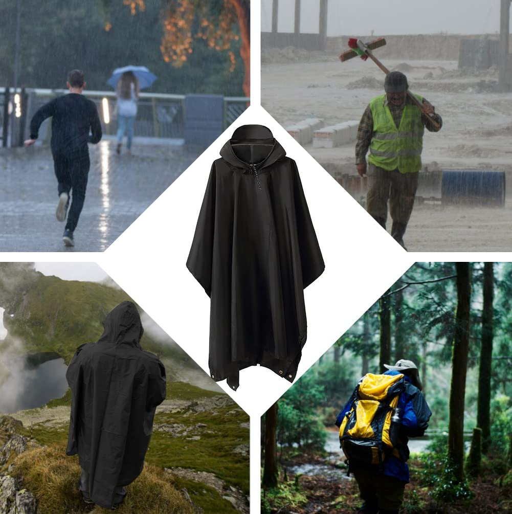 HYCOPROT Poncho de Pluie Imperméable Multifonctionnel 3 en 1, Léger 210T Oxford Réutilisable Cape de Pluie Avec Capuche, Poncho Pluie Avec Poche Poitrine pour Voyage, Randonnée, Camping, Pêche