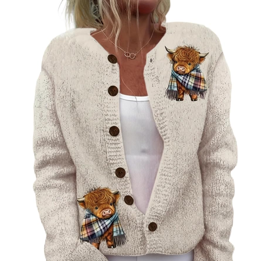 Womens Floral Print Sweater Long Sleeve Front Button Autumn Cardigan Plus Size Colorful Knit Sweater