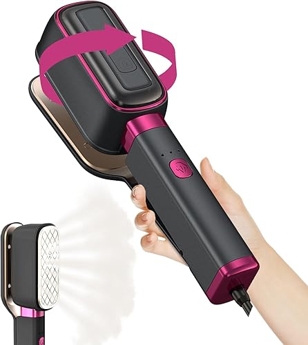 J&J EASIER, FASTER Vaporizador de plancha de viaje 3 en 1 para ropa, 1000 W, calentamiento rápido de 20 segundos, rotación de 180, abrazadera de