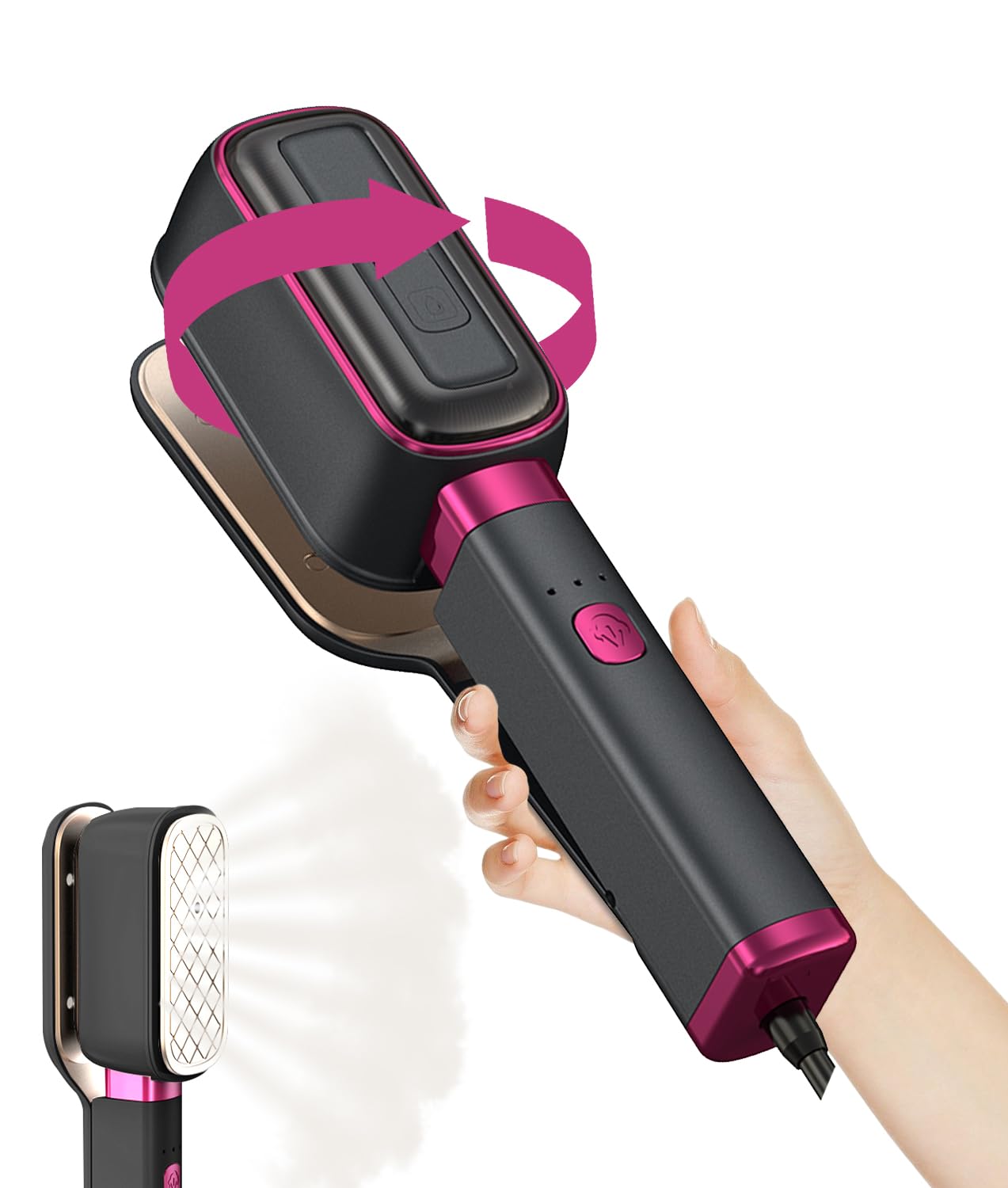 J&J EASIER, FASTER 3-in-1 Travel Press Iron Steamer for Clothes, 1000W, 20s Fast Heat Up, 180° Rotating, Portable Handheld Clamp & Vertical Steamer, 65ml Tank, Gray