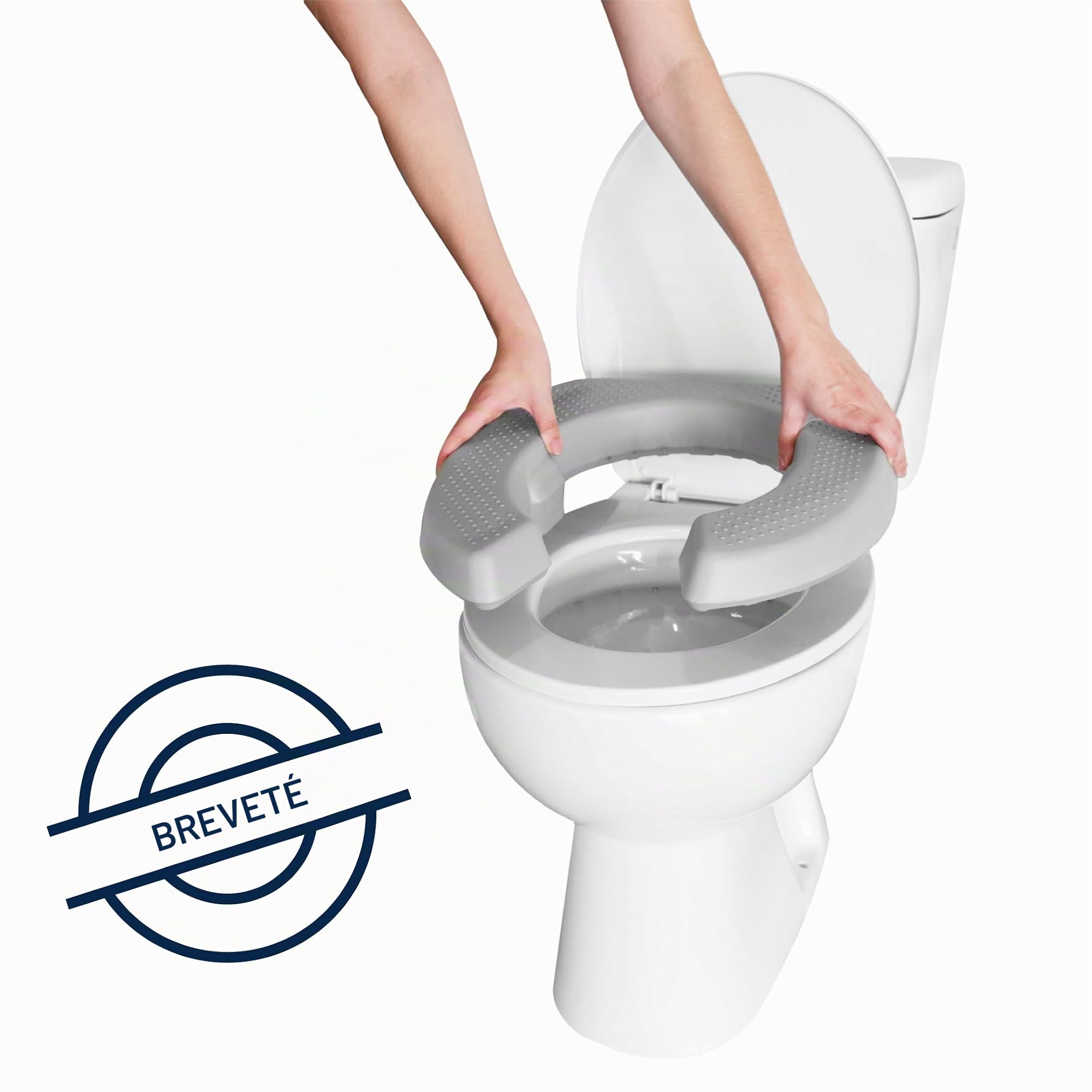 KMINA Rehausseur Toilette Adulte (5 cm Hauteur), Coussin Siège WC Étanche Rembourré pour Personne Âgée ou Handicapé, Brevetée - Fabriqué en Europe