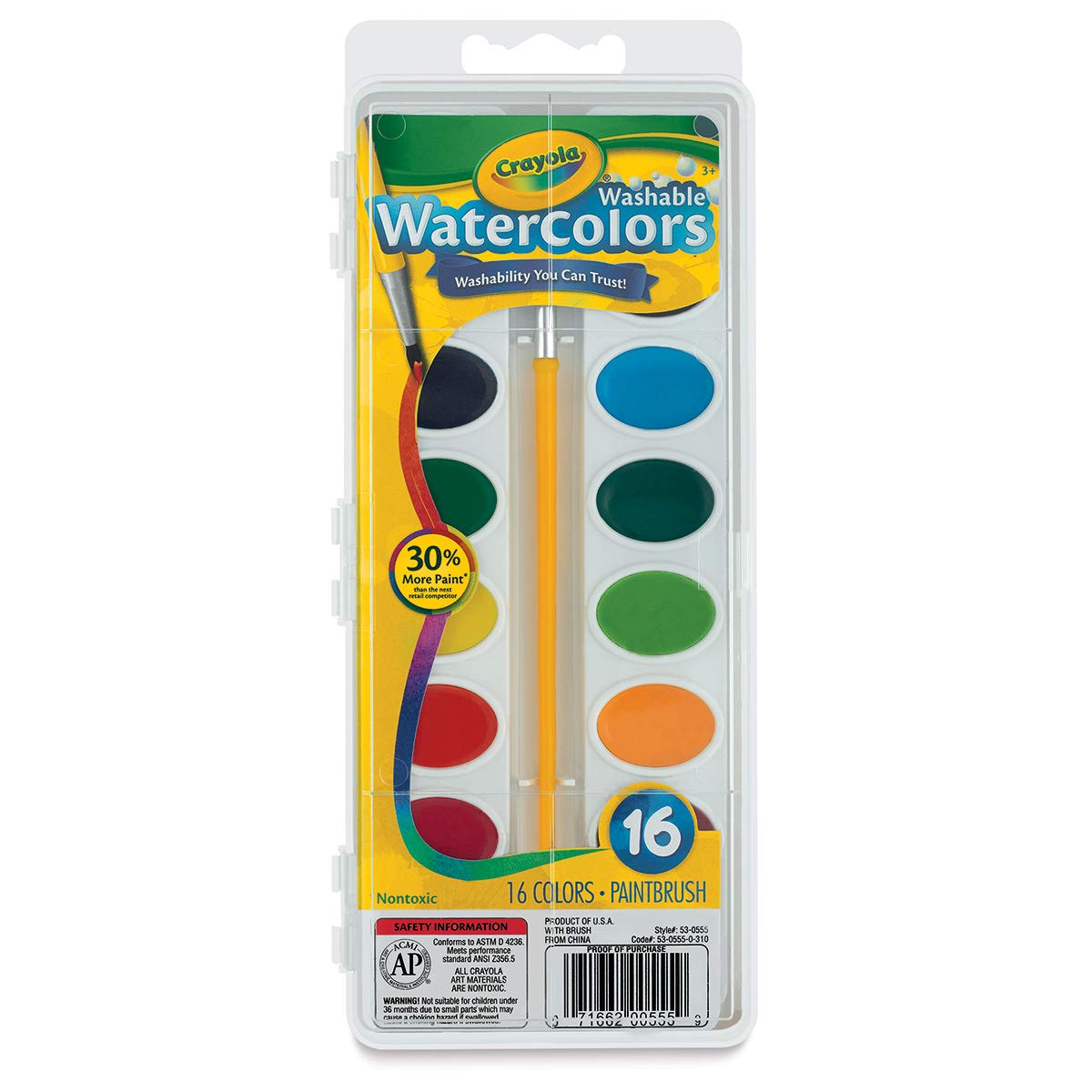 Crayola Washable Watercolor Pans - Oval, Set of 16