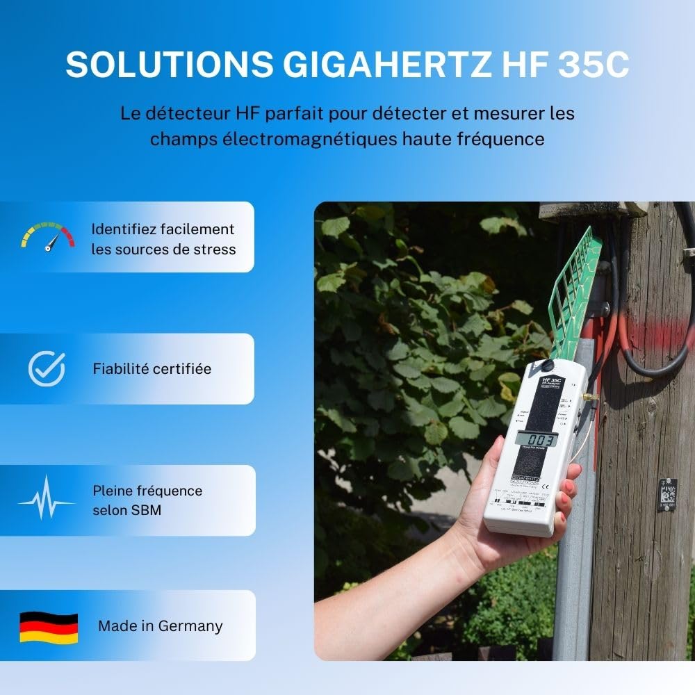 Gigahertz Solutions Appareil de Mesure de la Pollution électromagnétique à Haute fréquence HF35C | Antenne LogPer brevetée (800 MHz - 2,7 GHz) | Détecteur 4G/WiFi fiable | Mesure précise & Simple