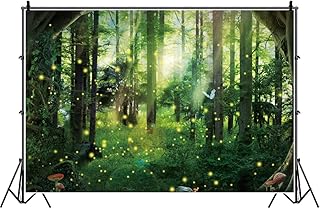 Laeacco 10x8ft Fireflies Photo Backdrop Fairy Tale Forest Background Elf Butterfly Mushroom Children Girl Birthday Backdrops Enchanted Forest Party Events Decor Spring Greeny Forest Home Wallpaper