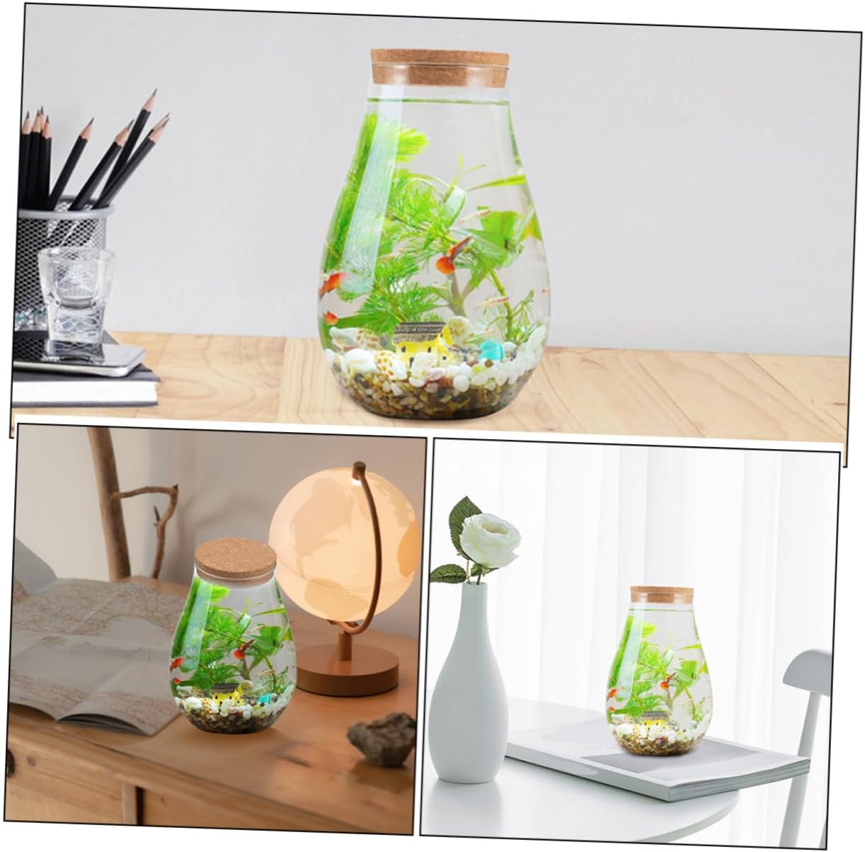 Toyvian 2pcs Terrarium Glass Bottle Moss Eco Bottle DIY Micro Landscape Vase Cork Home Office Decor