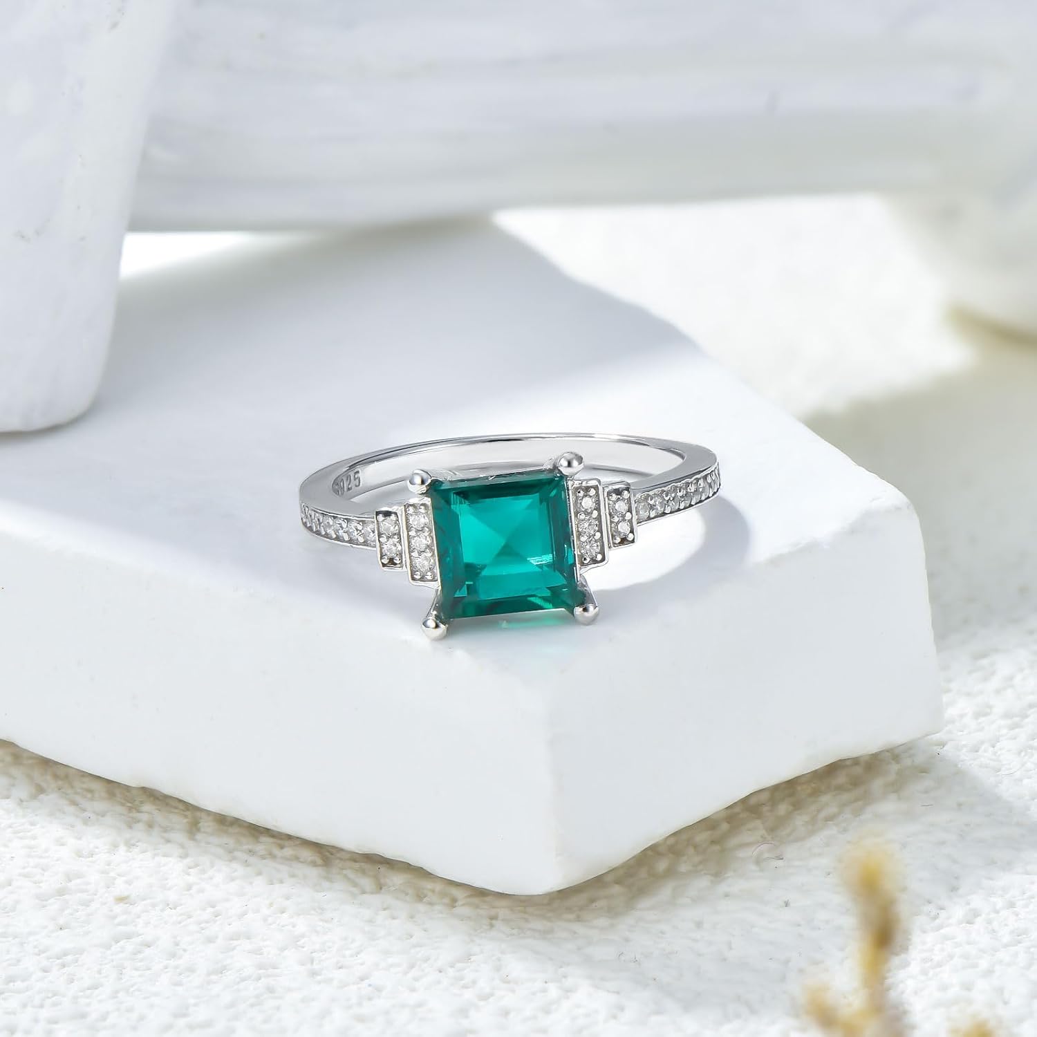 Lab Grown Emerald Ring 925 Sterling Silver Princess Cut Emerald Engagemen Promise Ring for Women