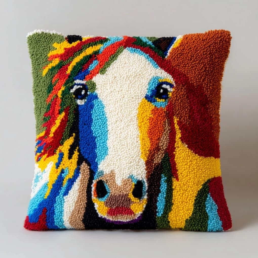 AxiangziK 43x43cm DIY Latch Hook Cushion Kit,Animal Horse