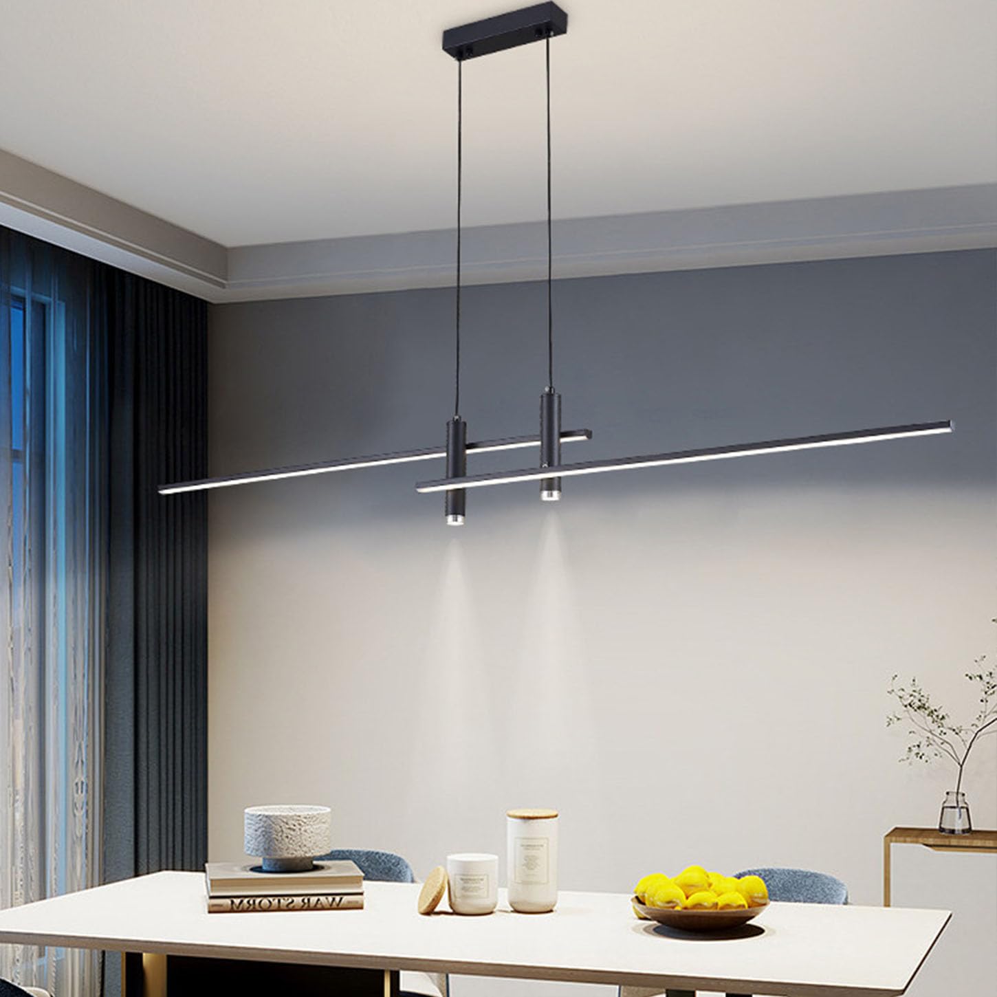 Moderne Pendelleuchte LED Esstisch Esszimmer Lampen Dimmbar Hängelampe mit Fernbedienung Hängeleuchte Höhenverstellbar Esstischlampe für Küche Büro Wohnzimmer Deckenleuchte (Schwarz, 90cm)