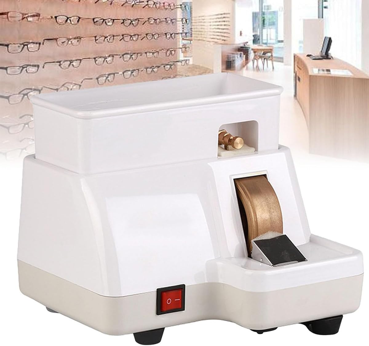 GAYAYAS Hand Lens Edger - Eyeglasses Lens Edger Polisher Machine, W/Detachable Sink/Adjustable Water Output, for Edge Polishing Of Spectacle Lenses
