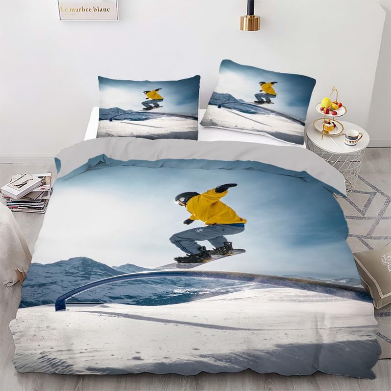 Parure de lit 140x200 avec housse de couette imprimé 3D bleu et taies 65x65