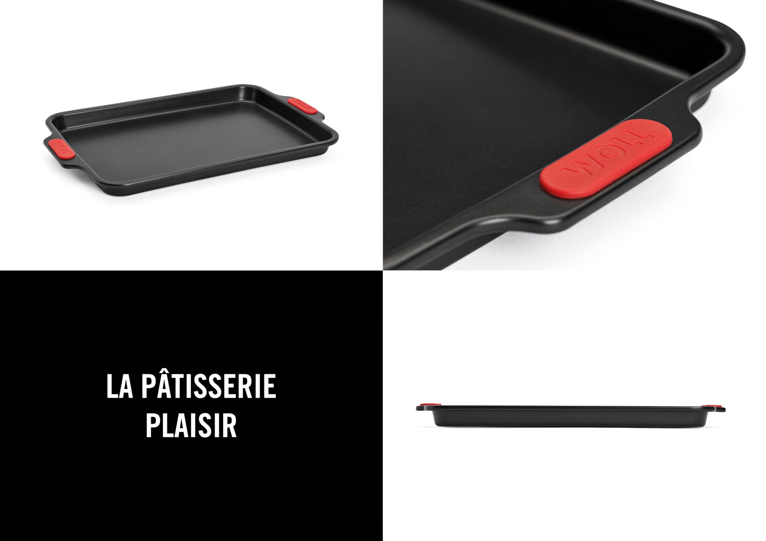 Woll – Bakeware plaque de cuisson 33 × 23 cm – antiadhésive, acier aluminisé, poignées en silicone – sans PFAS – résiste jusqu’à 230 °C – noir