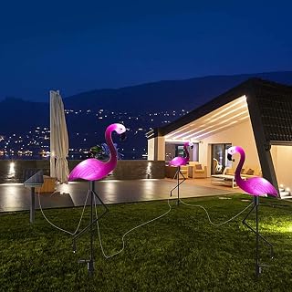 BrightDaily Solar Flamingo Garden Stake Pink Flamingo Lawn Ornaments Yard Decorations Waterproof Led Ground Light Romantic Modern Decor for Garden Walk Pathway Birthday Holiday Party Night Decoration
