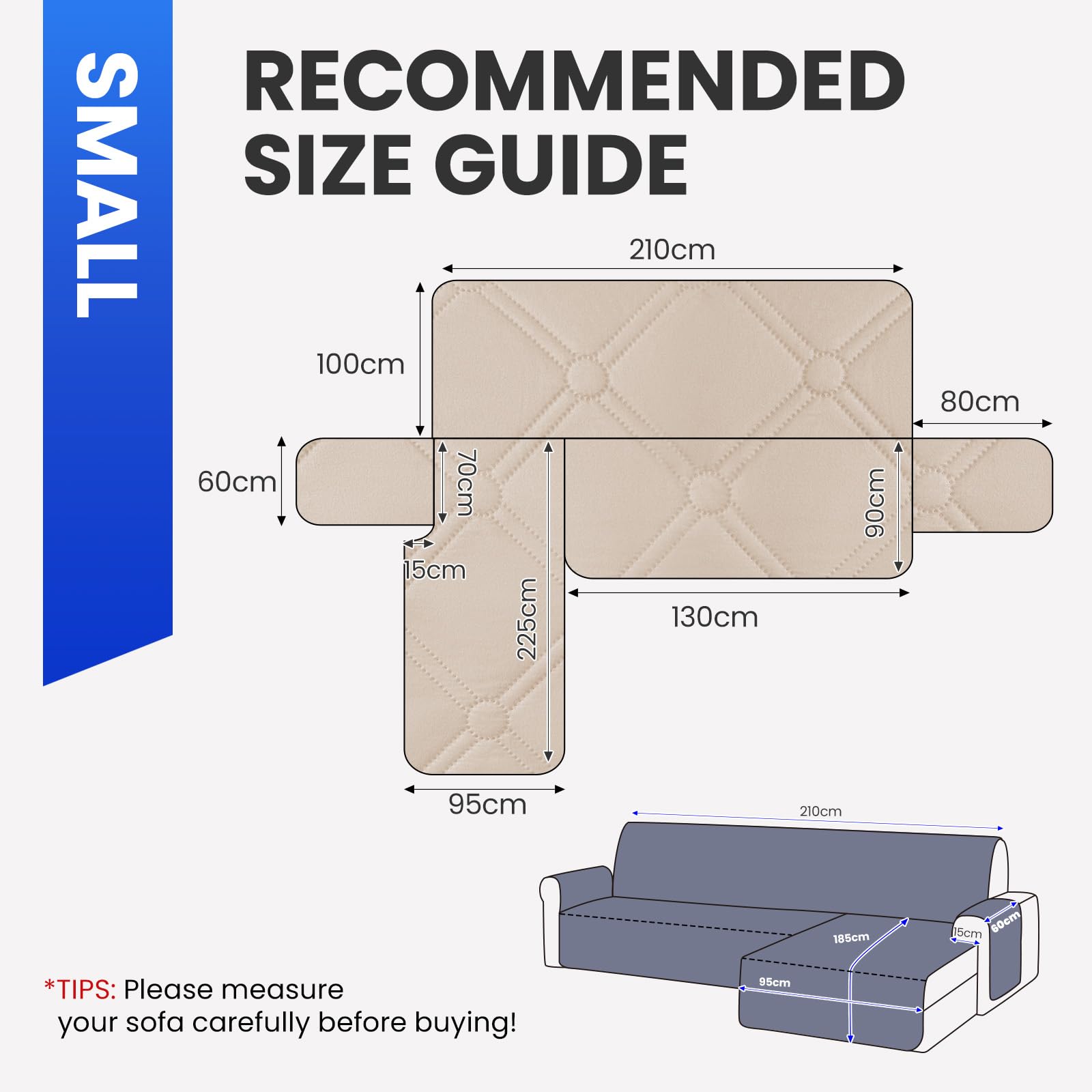 Ystyle Imperméable Housse Canape d'angle 2 Places avec Accoudoirs, Antidérapant Couverture Canapé Angle en Forme de L(210cm), Universel Réversible, Anti Poils Animaux Protecteur, Beige