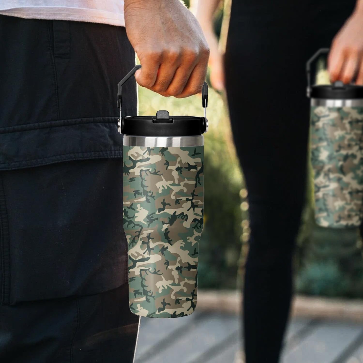 Camo Leakproof Tumbler with Handle Lid and Straw, Hunting Gifts for Men Women,30 oz Camo Flip Tumbler Travel Coffee Cup Mug Water Botter - Image 5