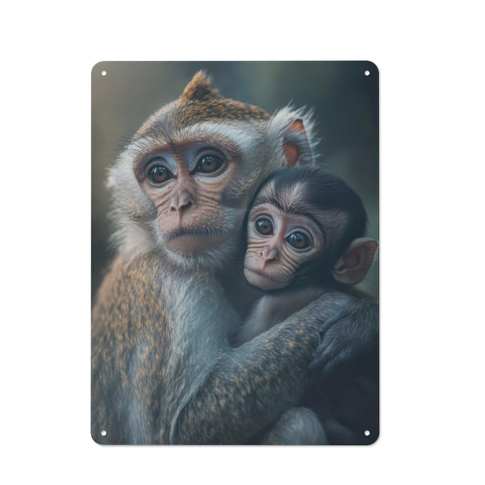 Junmoney Mother Monkey Holding Baby For Guest Room Or Hallway, Retro-Style Tin Sign 40X30cm, For Vintage Wall Decor Fans, For Themed Room Decoration