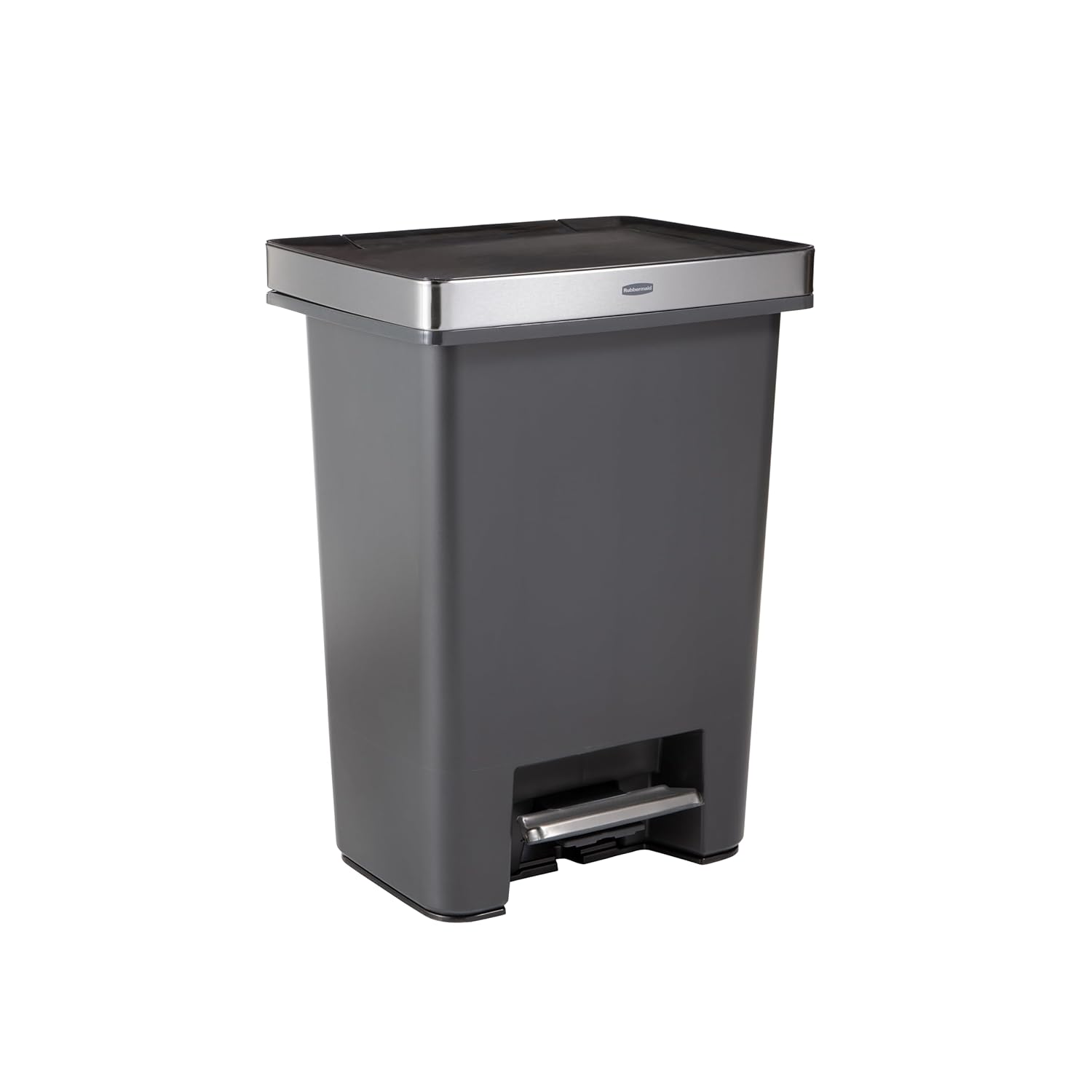 Rubbermaid Premier High-Capacity Step-On Trash Can, 19 Gallon, Single or Dual Stream Trash or Recycling, Charcoal, Stainless-Steel Rim, Lid Lock, Quiet Lid, for Home/Kitchen/Garage/Apartment Metal Rim
