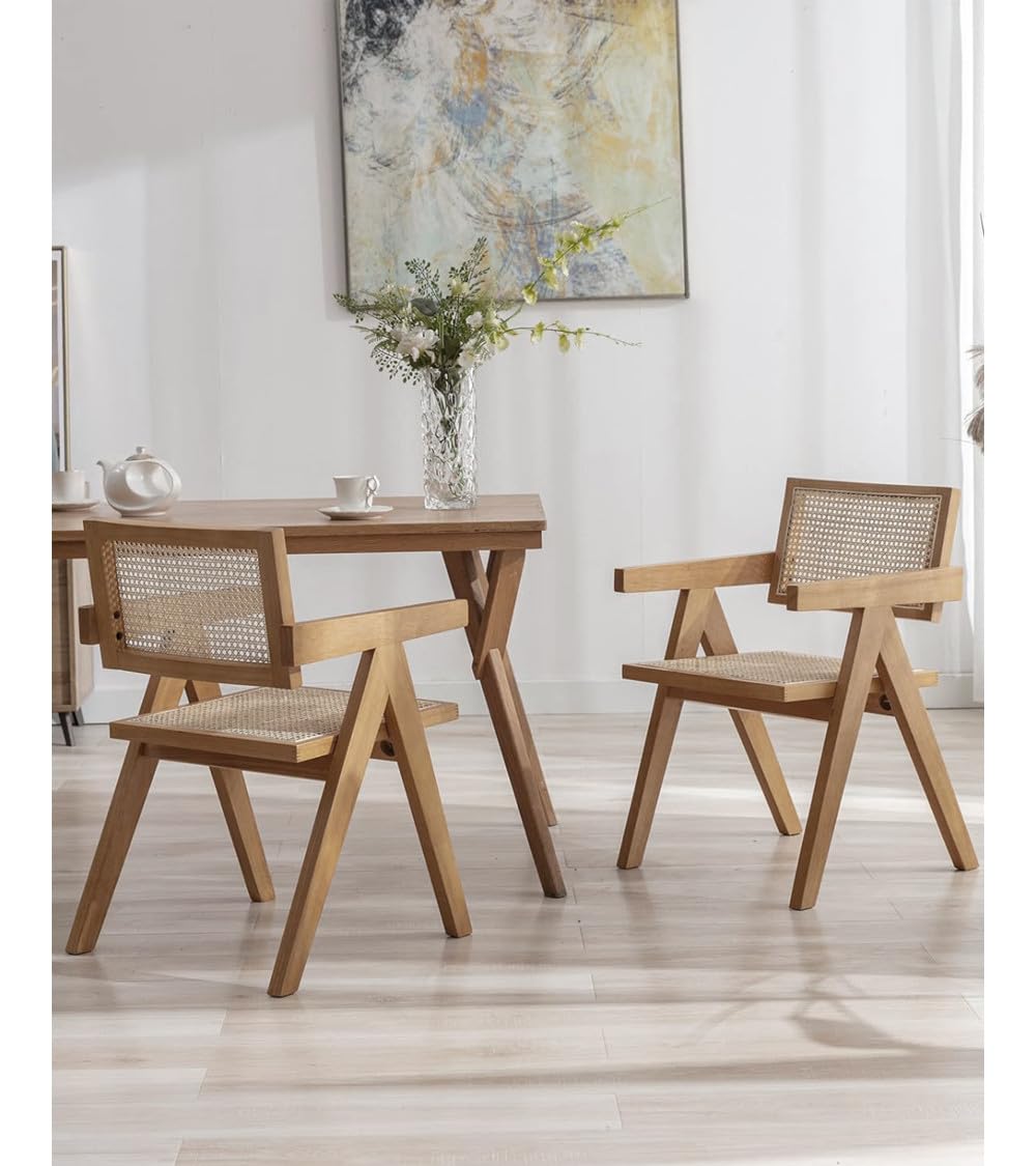 Home Heavenly® Pack de 2 Sillas de Comedor Mamba, en Madera y Ratán Natural.Elegancia y Sostenibilidad para Tu Hogar - Boho Chic