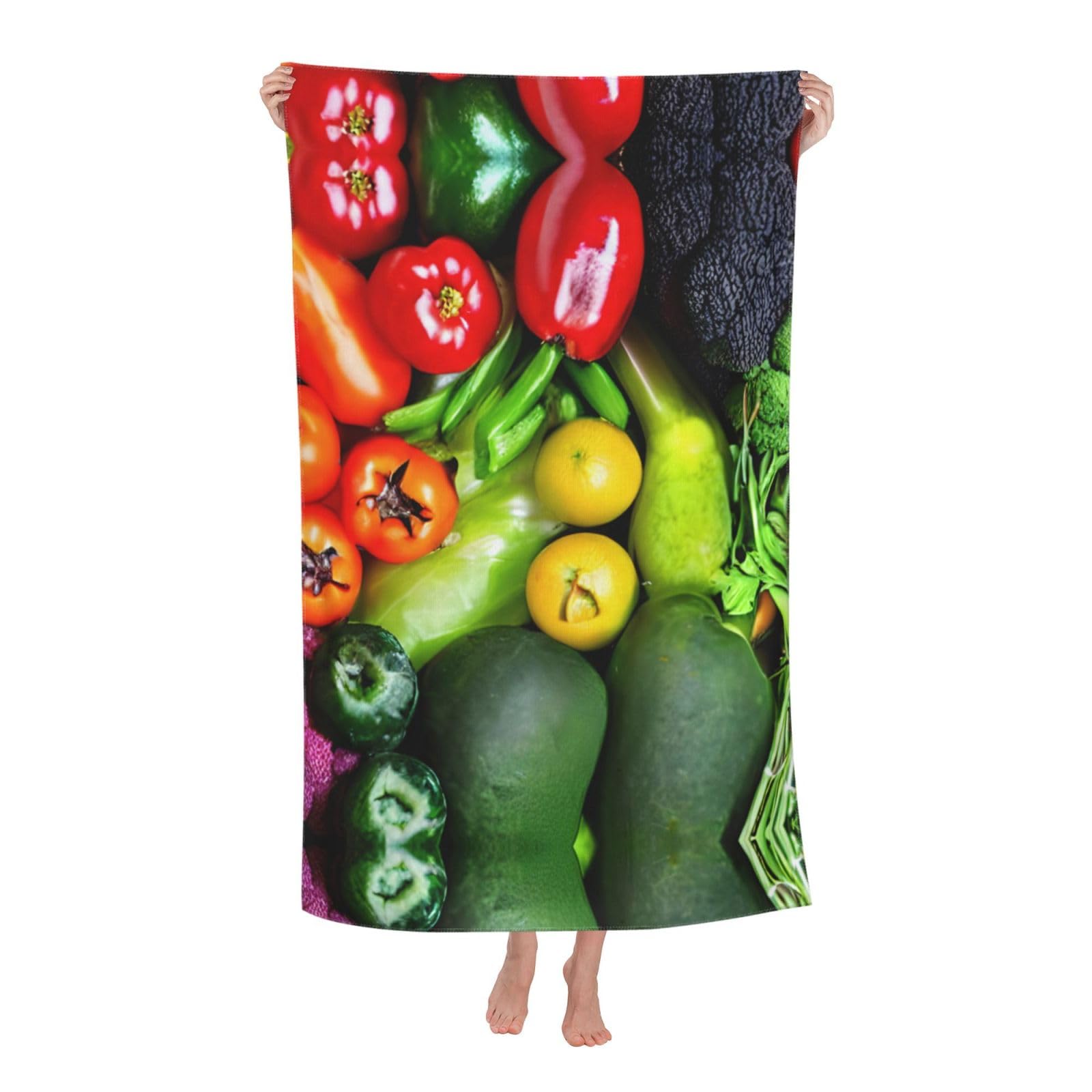 NImongt Fresh Vegetables Fruits Print Oversized Adult Beach Towel For Travel Weekend Getaways Festivals Camping Trips