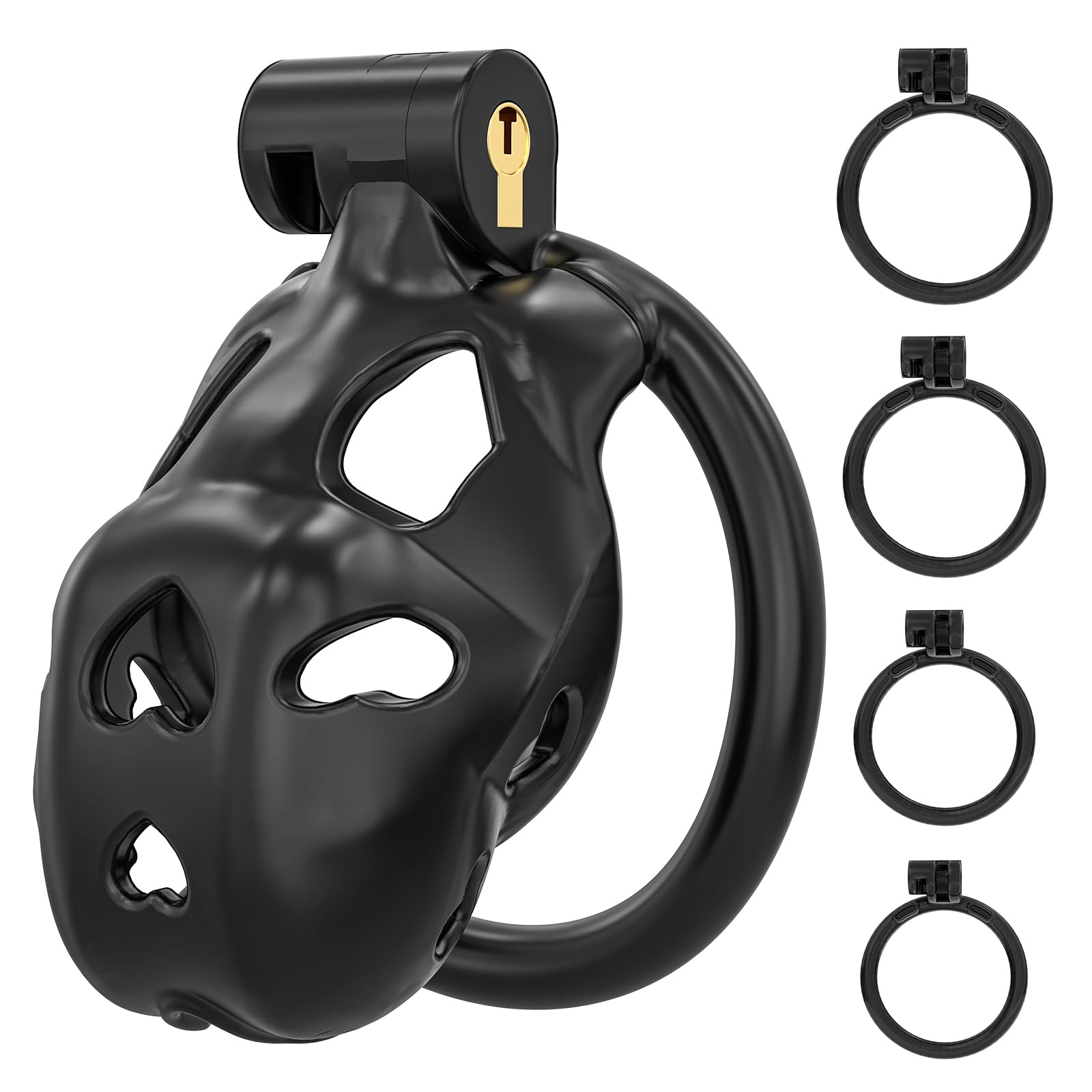 Love 1.0 Chastity Cage - Lightweight Resin Male Chastity Device with Invisible Lock,Bondage Gear for Men Beginner-Friendly Design with 4 Adjustable Rings Adult Sex Toy (Black, Nano)