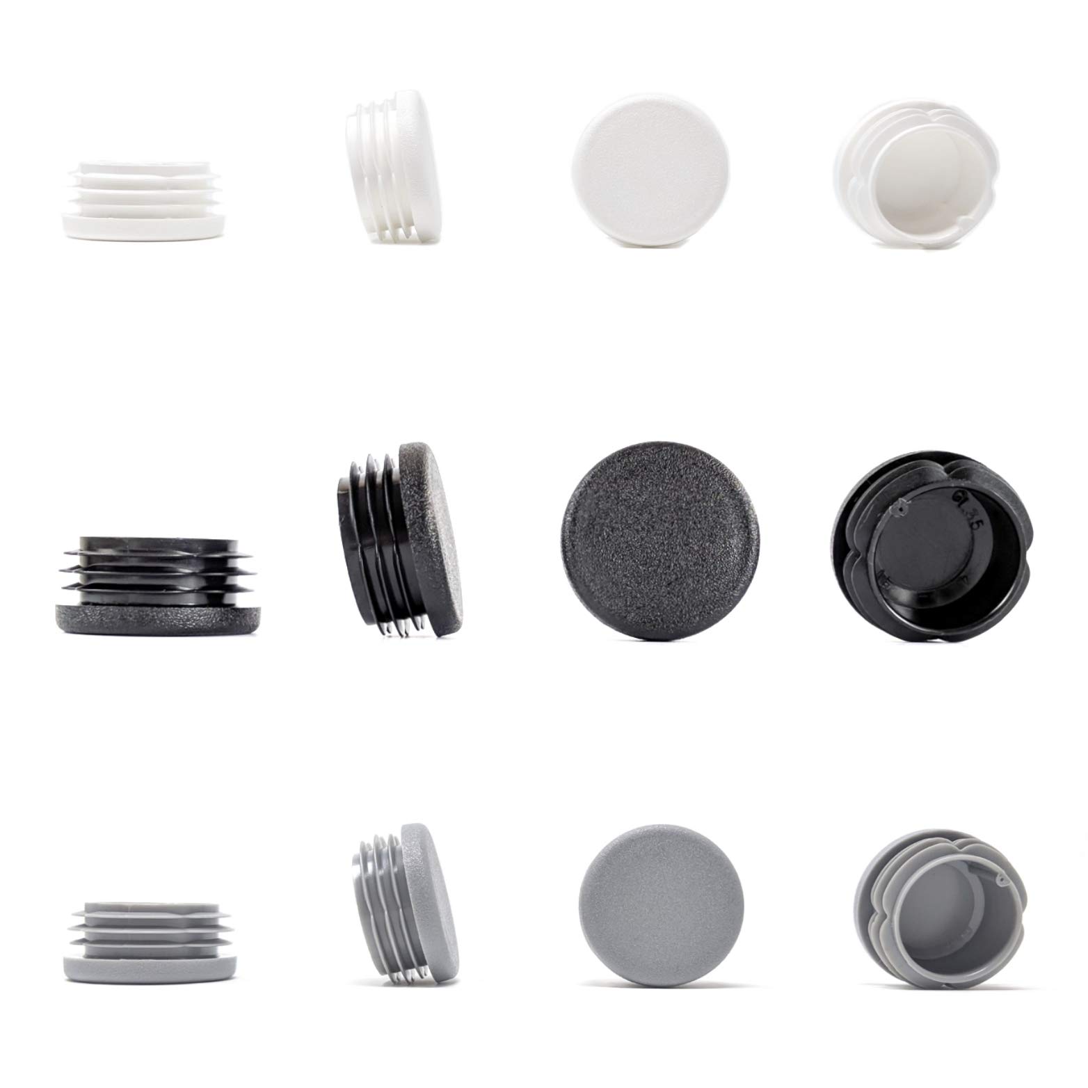 Round Tube Inserts End Caps, Varierty of Sizes in Black, White or Grey - Made in Germany (Please See Diagram Before Ordering) 35mm, Black, Pack of 48 — image 1