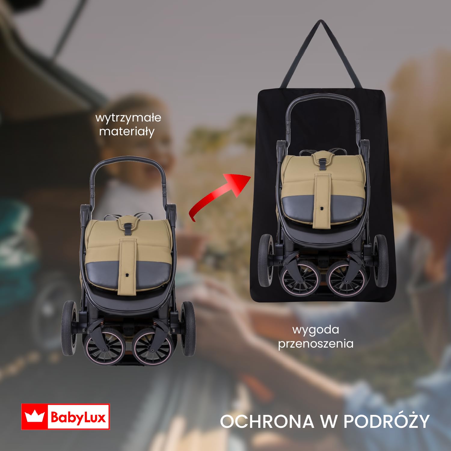 Lekki Wózek Spacerowy BabyLux ROMBO, Składany z Amortyzacją, Kolor: Olive