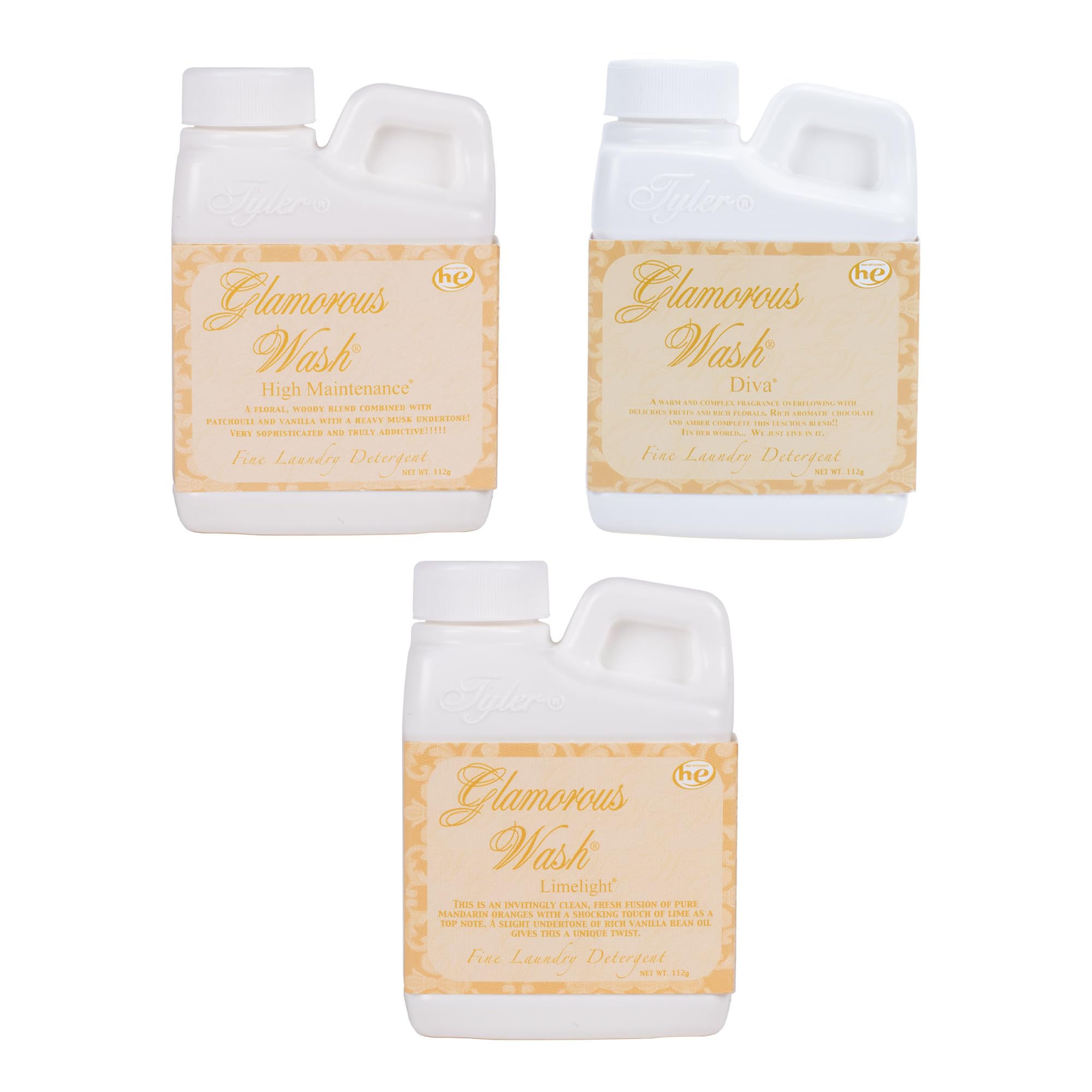 Elanze Designs Tyler Candle Glamorous Wash and Luxurious High Efficient 4 ounce Fine Liquid Laundry Detergent, 3 Scent Assortment, High Maintenance,