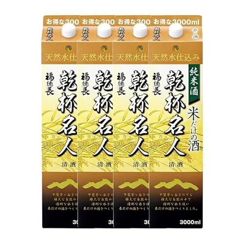 日本酒 純米酒 福徳長 乾杯名人 米だけの酒 3L 紙パック 4本 (1222432)[武田食品 山梨県 韮崎市 20745267]