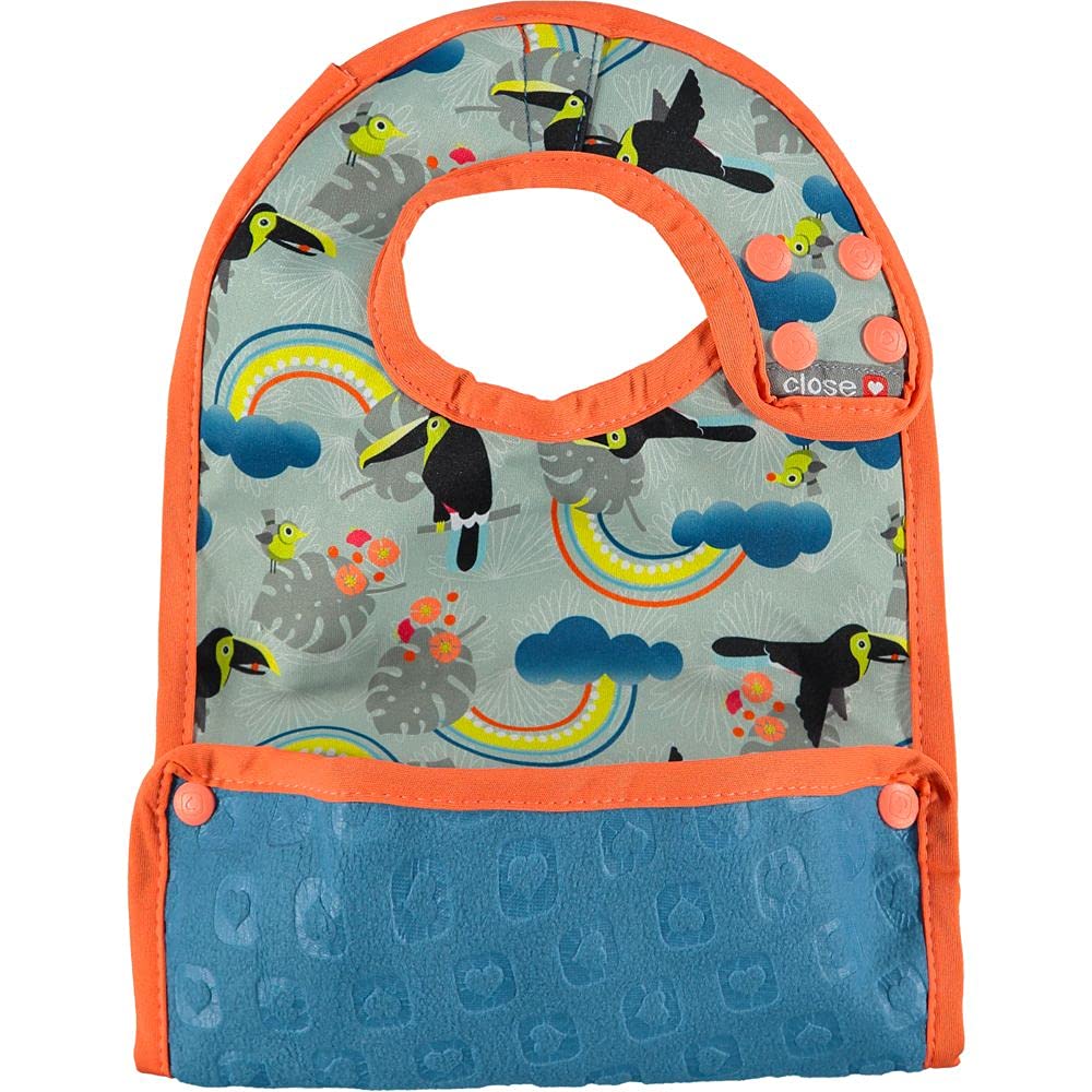 Close Pop-in 6Plus Months Old Baby Dribble Bibs Unisex Waterproof Stain Resistant Simply Wiped with Crumb Catcher Toucan Print