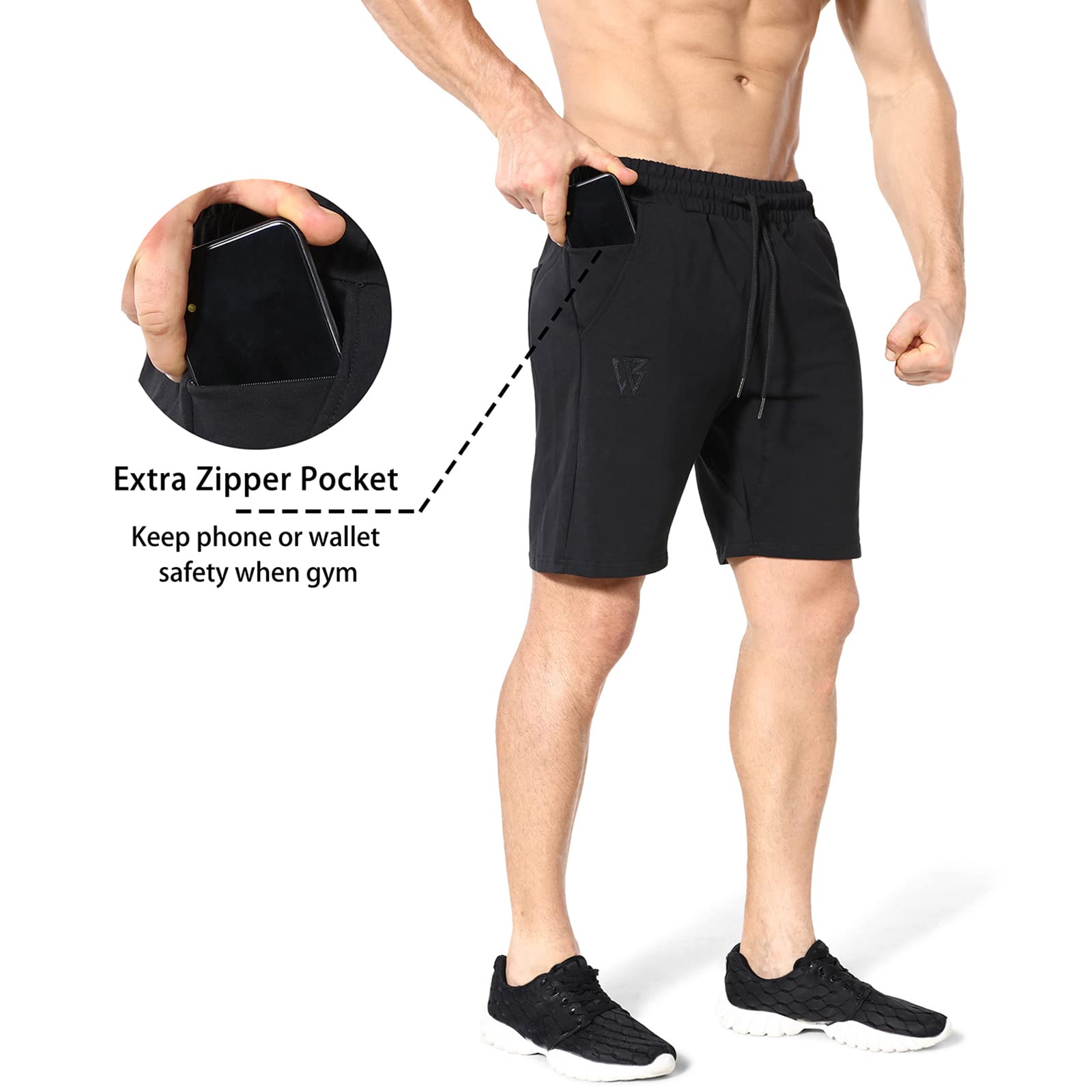 BROKIG Pantalones cortos de entrenamiento con cremallera para hombre, cómodos, con bolsillos para teléfono