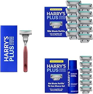 PLUS Razors for Men Pack- 1 Premium Handle (Clay), 17 Razor Blade Cartridges, and 2 oz Foaming Shave Gel - Advanced Pivoting System
