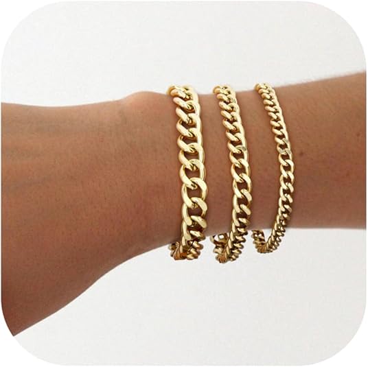 Florideco Gold Bracelets for Women Waterproof 14K Gold Plated Bracelet Stack Set Non Tarnish Trendy Thin Dainty Stackable Cuban Link Paperclip Chain Bracelet Pack Fashion Cute Jewelry Set