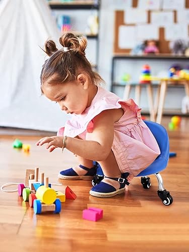 Miniatura 9 de Lanstics Taburetes de asiento bajo con ruedas, silla de cuero, asientos rodantes con respaldo, pequeño taburete giratorio de 360 grados para el