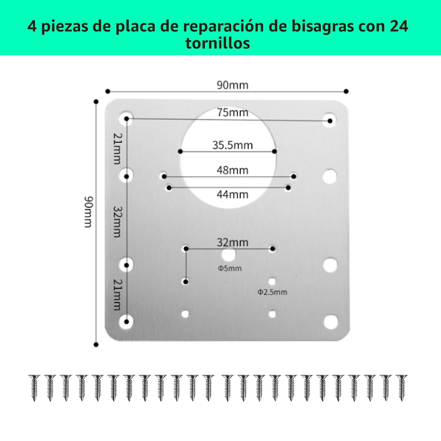Placa Reparación Bisagra,4 Piezas unidades acero inoxidable juego de reparación con tornillos de fijación para muebles de madera, cocina, armarios, muebles