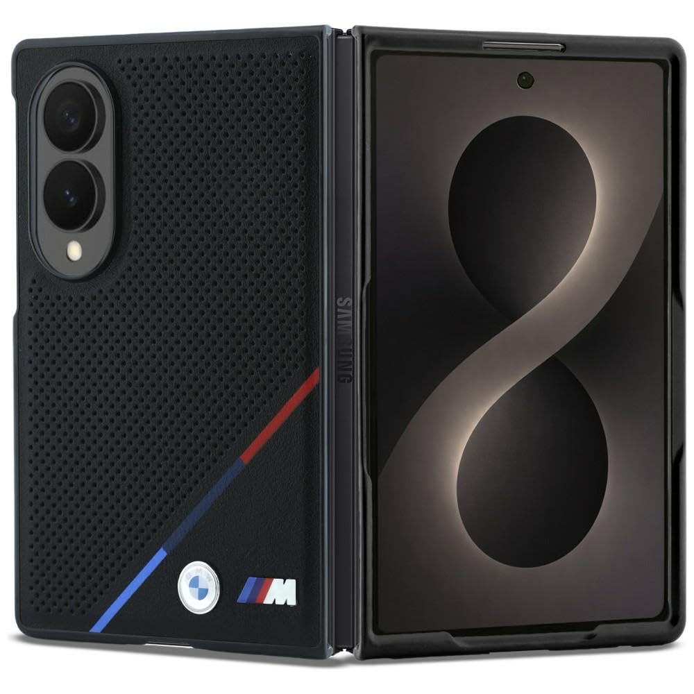 CG MOBILE BMW M Pelle Perforata Strisce Tricolore Loghi Metallo Compatibile con MagSafe Custodia per Samsung Galaxy Z Fold8 (Nero)